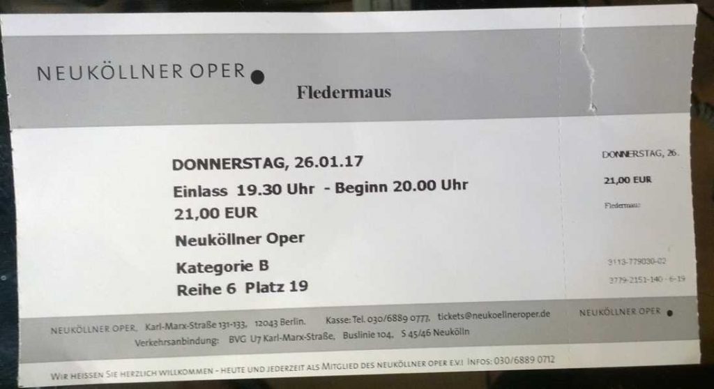 Abgerissene Eintrittskarte Neuköllner Oper